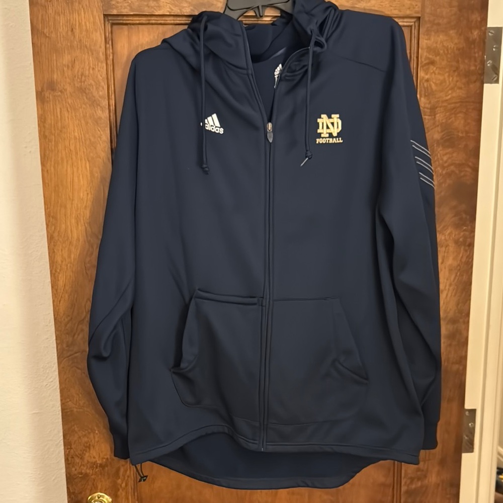 adidas Navy Zip-Up Hoodie with Gold Notre Dame Logo